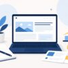 金融Webライターのポートフォリオブログを表すノートパソコンと記事のイラスト