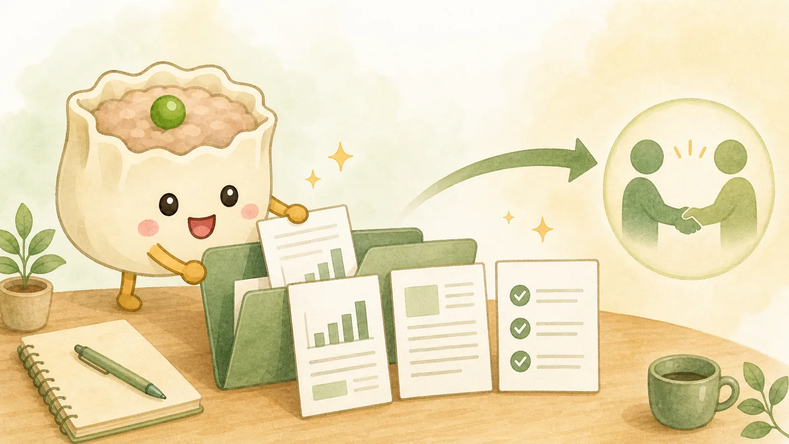 金融記事をまとめたポートフォリオが案件獲得につながるイラスト