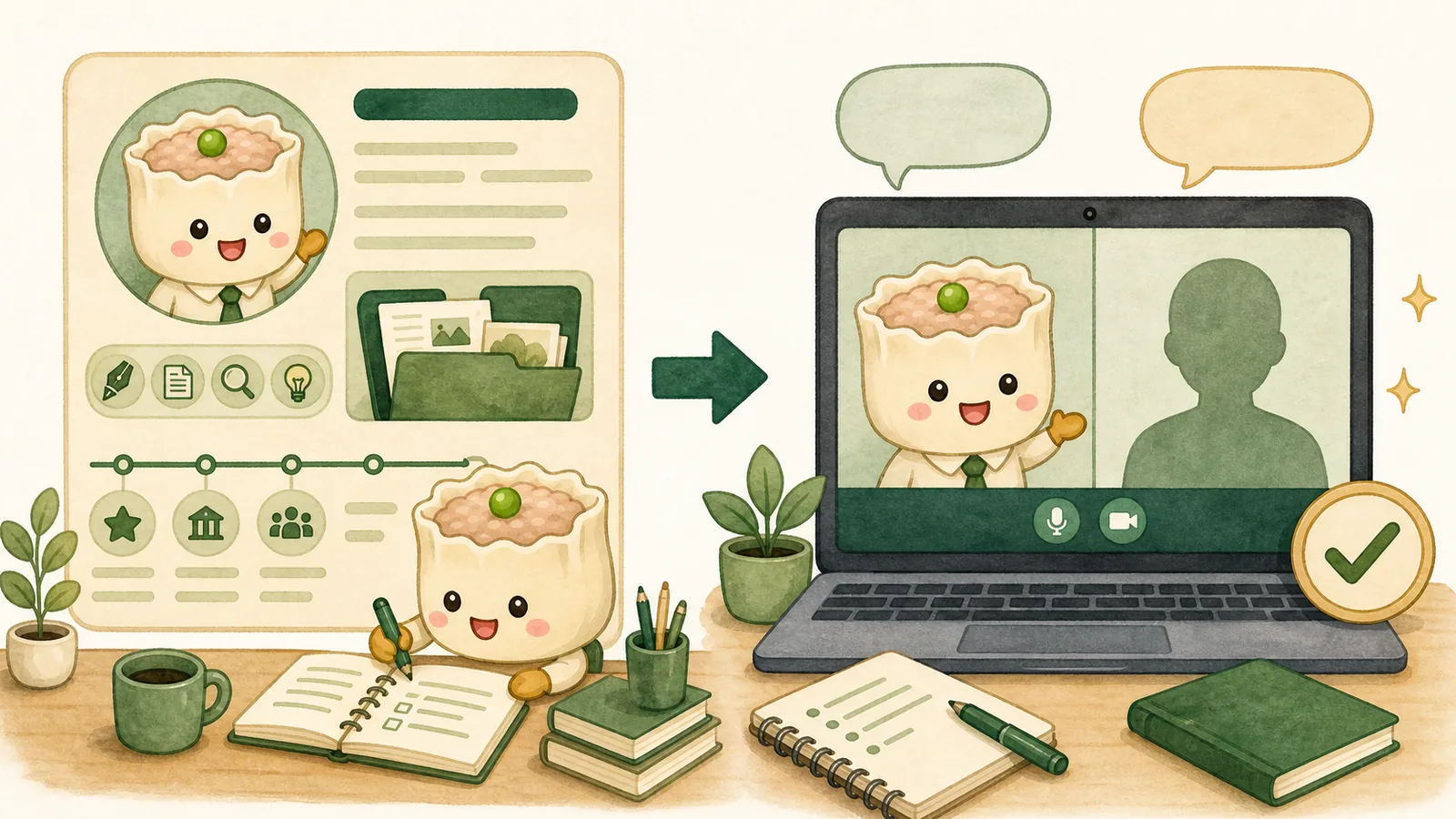 金融Webライターがプロフィールを整えてオンライン面談に臨むイラスト
