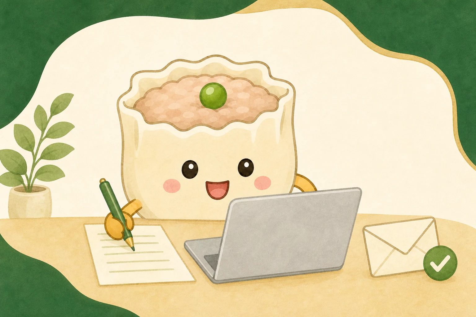しゅうまいが金融Webライターの提案文を作成するイラスト